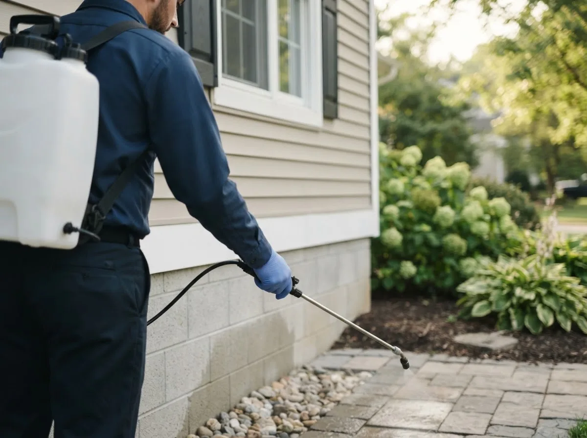 Pest control technician inspecting a home in Cathay, ND